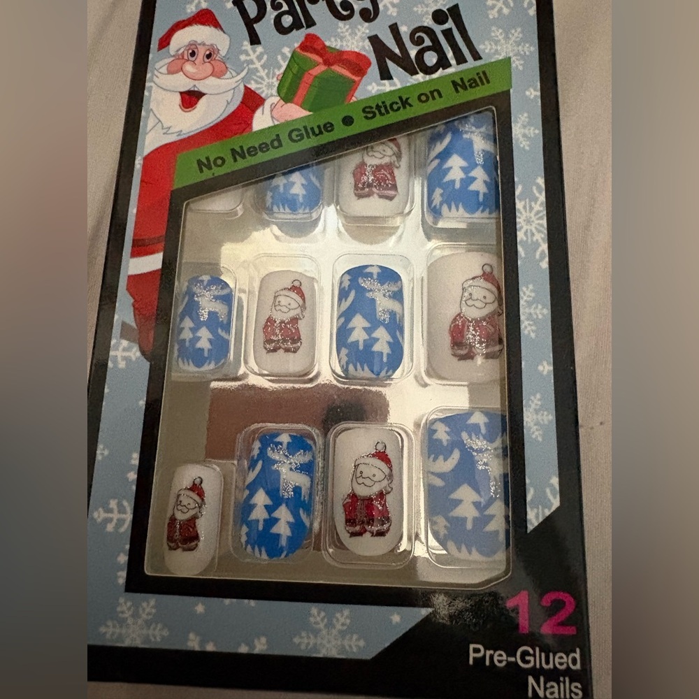 Blue & White Holiday Santa Press-On Nail Set